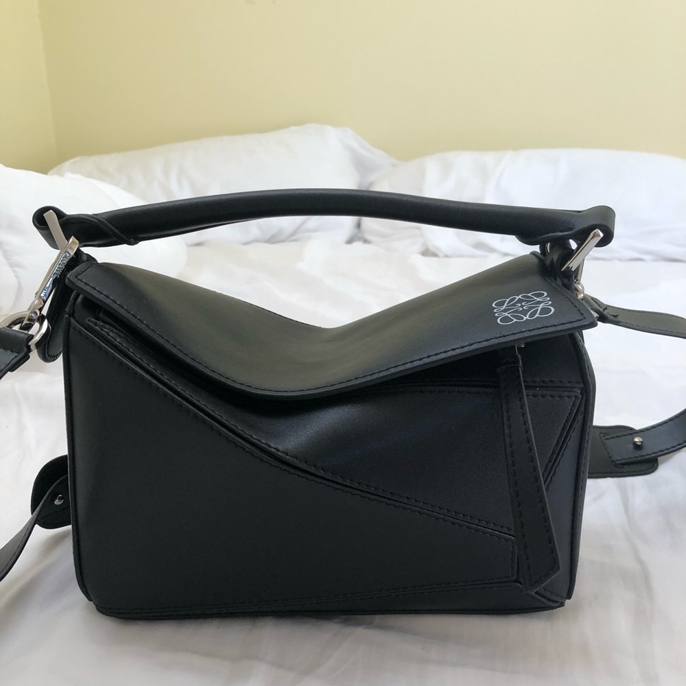 real cowhide leather black puzzle bag small